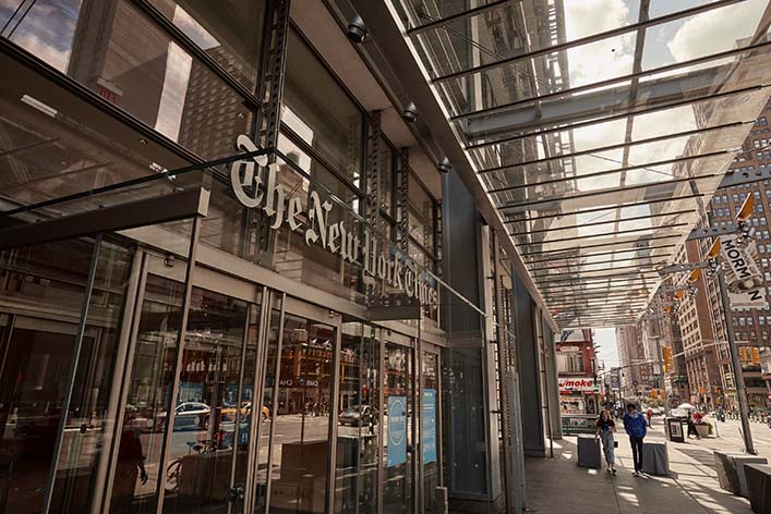 The entrance of The New York Times Building.